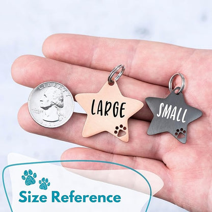 Ultra Joys Dog Tags Personalized for Pets - Hollow Paw Custom Pet ID Tag - Engraved Dog Tag for Small, Large Dogs - Small Star in Black