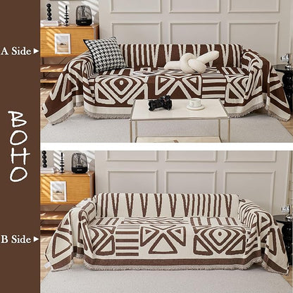HANDONTIME Chocolate Boho Couch Cover Reversible Sofa Covers for 3 Cushion Washable Couch Sofa Cover for Dogs Dark Couches Covers Chenille Couch Protector Couch Covers for Sofa, 71" X71"