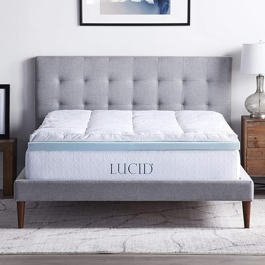 LUCID 4 Inch Down Alternative and Gel Memory Foam Mattress Topper - Three Toppers In One - Full , White