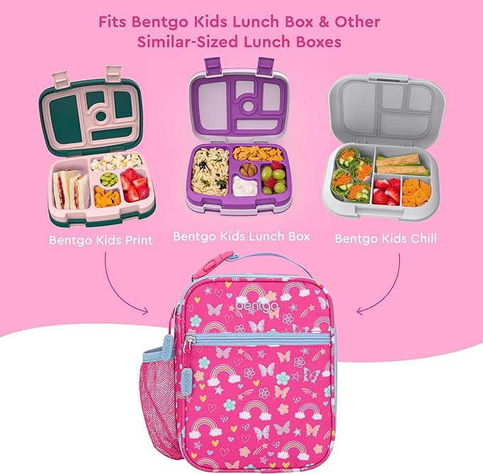 Bentgo Kids Insulated Lunch Tote - Water-Resistant, Reusable, Lightweight & Durable Lunch Bag with Water Bottle Holder & Mesh Pocket, Fits Lunch Box & Water Bottle - Ideal for Ages 3+ (Rainbow)
