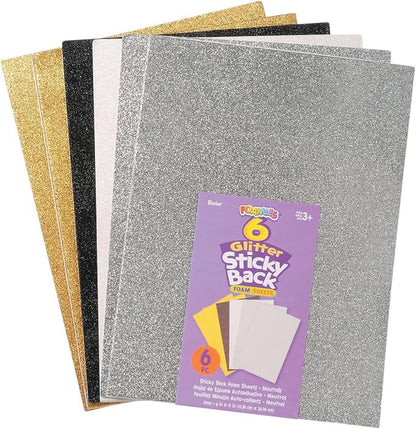 Darice 106-2318 6-Pack Foamies Sticky-Back Glitter Sheet, Neutral, 9 by 12-Inch