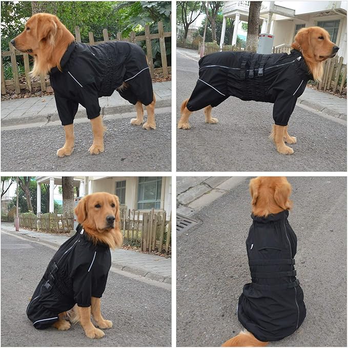 Dogs Waterproof Jacket, Lightweight Waterproof Jacket Reflective Safety Dog Raincoat Windproof Snow-Proof Dog Vest for Small Medium Large Dogs Black 4XL