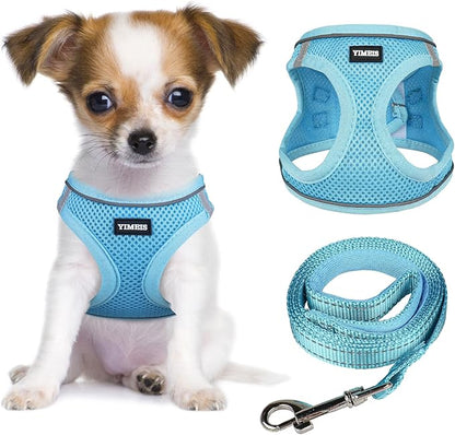 YIMEIS Dog Harness and Leash Set, No Pull Soft Mesh Pet Harness, Reflective Adjustable Puppy Vest for Small Medium Large Dogs, Cats (Sky Blue, X-Small (Pack of 1)