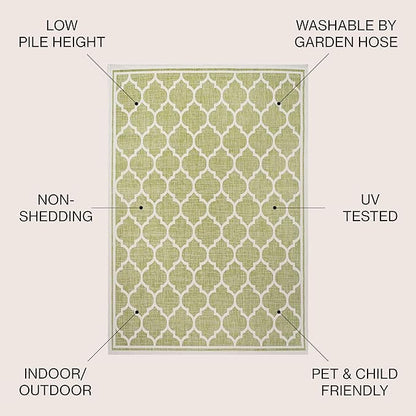 JONATHAN Y Moroccan Trellis Indoor Outdoor Area Rug 8X10 Green/Cream, Trebol Textured Weave for Backyard, Patio, Porch, Easy-Cleaning, High Traffic, Pet-Friendly, Non-Shedding (SMB109G-8)