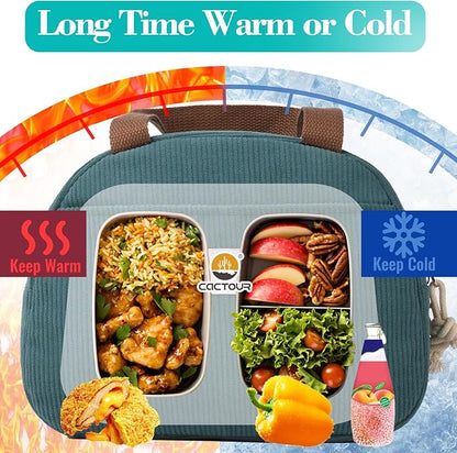Lunch Box Lunch Bag for Women Girls Teens, Cute Lunch Box Cooler Bag, Portable Small Insulated LunchBox Reusable Corduroy Lunch Tote for Work/Travel/Picnic/School (Lake Green)