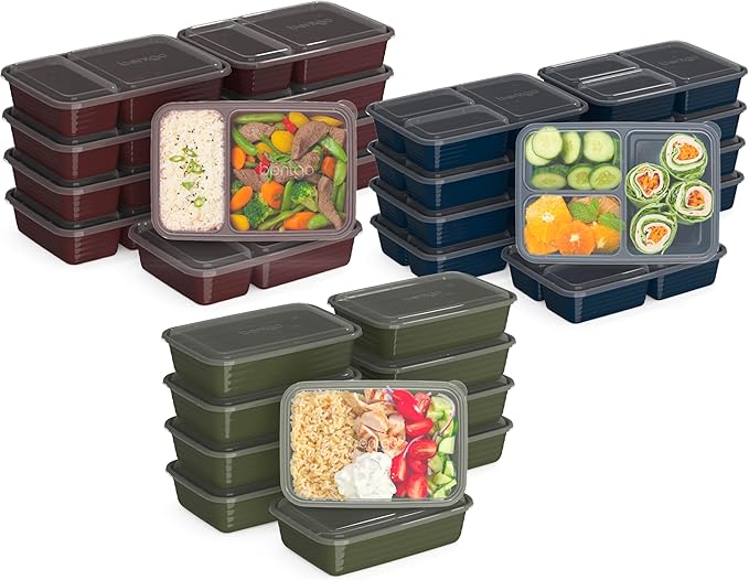 Bentgo Prep 60-Piece Meal Prep Kit - Reusable PFAS & BPA-Free Food Containers, 1-Compartment, 2-Compartment, & 3-Compartments - Microwave, Freezer, & Dishwasher Safe (Rich Shades)