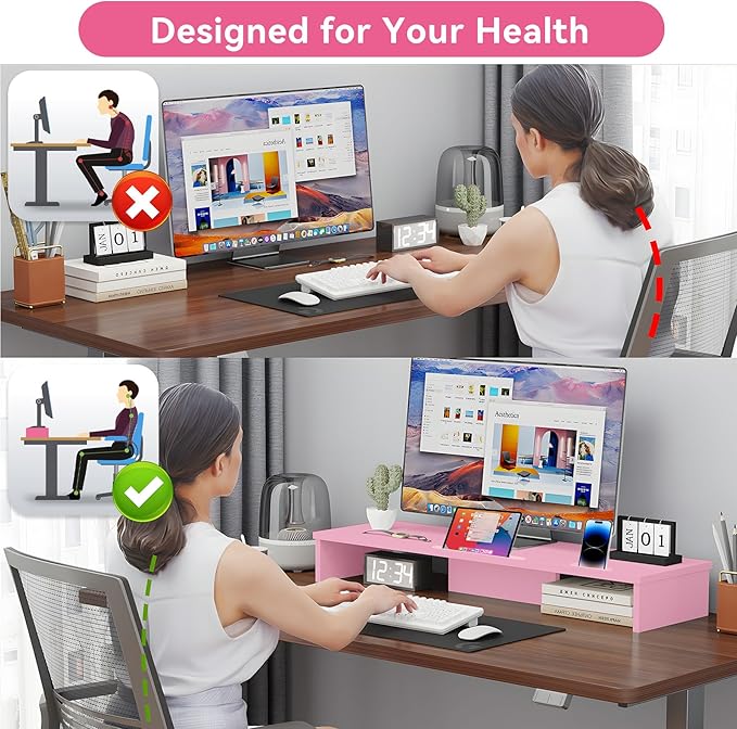 TV Riser Stand with LED Lights, 42.5in Super Large Monitor Stand with Phone Tablet Holder, Tabletop TV Stand Riser for Desk, Desktop Organizer for Computer, TV, Laptop, Printer