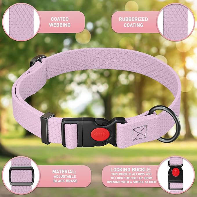 Adjustable Dog Collar with QR Code Dog Tag ID Attached - Made in USA - Honeycomb Waterproof Heavy Duty Dog Collar with Safe Lock Buckle - Odor Proof Pet Collar for Dogs with Strong Zinc D Ring
