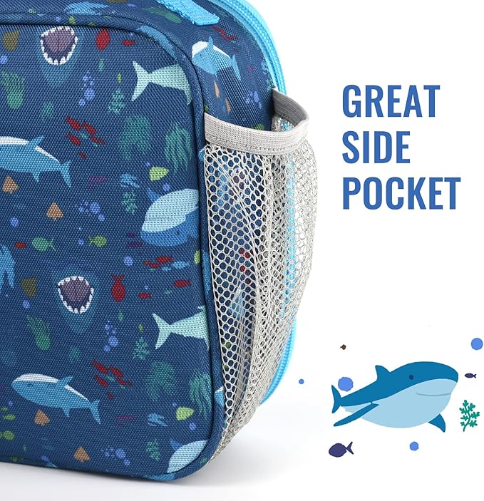 Genteen Lunch Box Kids, Prints Insulated Lunch Bag Kids Boys Girls,Soft Bag Mini Cooler Back to School Thermal Meal Tote Kit Lunch Box for School,Work,Outdoor - Shark