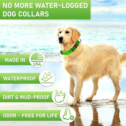 Adjustable Dog Collar with Safety Lock Buckle - Made in USA - Honeycomb Waterproof Heavy Duty Dog Collars for Medium Large Dogs - Odor Proof Pet Collar for Dogs with Strong Zinc D Ring Green