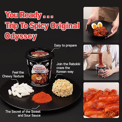 KINIKORA Premium Instant Rabokki Cup - Swicy Flavor, 2 Cups, Korean Ramen & Tteokbokki, Quick and Easy Street Food