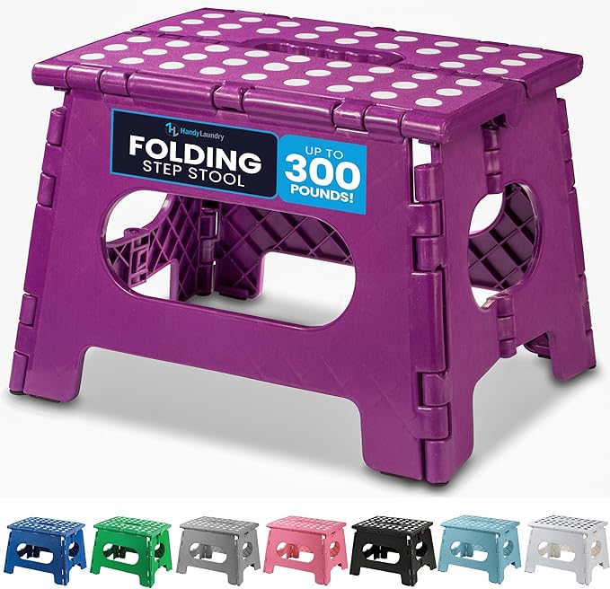 Handy Laundry Folding Lightweight Step Stool - Sturdy Enough to Support Adults and Safe Enough for Kids - Opens Easy with One FLI -. Great for Kitchen, Bathroom or Bedroom (Purple)