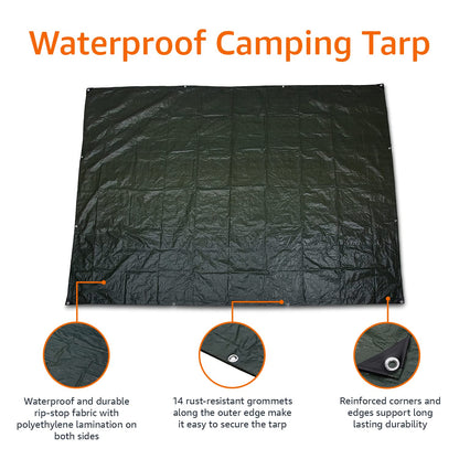 Amazon Basics Waterproof Multipurpose Camping Tarp with Reinforced Corners and Edges, Protective Cover, 9.5 x 11.3 Feet, Dark Green