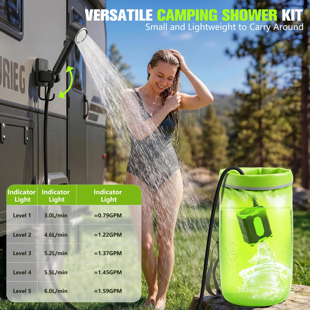 2026 Portable Shower For Camping With Waterproof Dry Bag,10000mAh Rechargeable Portable Camping Shower With Intelligent LED Display, Portable Electric Shower Pump 4 Spray, Outdoor Camping Water Pump