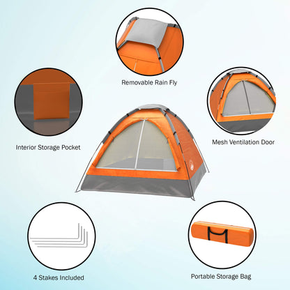 2-Person Camping Tent - Includes Rain Fly and Carrying Bag - Lightweight Compact Outdoor Tent for Backpacking, Hiking, or Beaches by Wakeman (Orange)