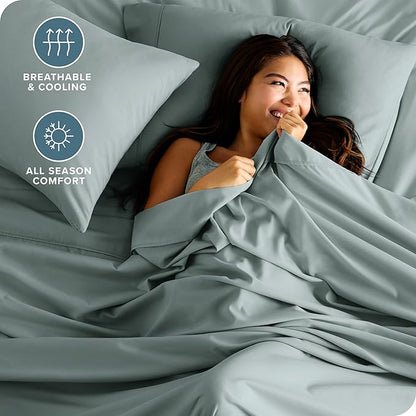 Bare Home Queen Sheet Set - Luxury 1800 Ultra-Soft Microfiber Queen Bed Sheets - Double Brushed - Deep Pockets - Easy Fit - 4 Piece Set - Bedding Sheets & Pillowcases (Queen, Sea Spray)
