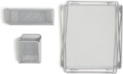 U Brands Mesh Locker Organization Kit, Includes Magnetic Cup, Folding Shelf and Bin, 3 Pieces (Grey)