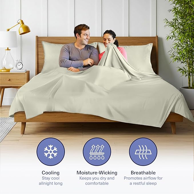 Kickoff Viscose Bamboo Sheets King Size 4-pc 100% Organic Bamboo Viscose Bed Cooling Sheets King Size Set Cool Bedding for hot Sleepers Sheet, Flat, Fitted, Pillowcases (Soft Sage,K)
