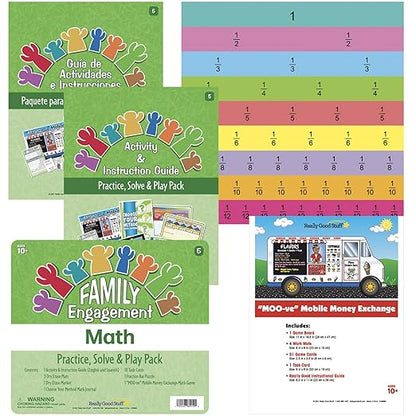 Really Good Stuff Fifth Grade Family Engagement Math Practice, Solve & Play Kit - Math Kit for Fifth Grade Students, Ages 9-11