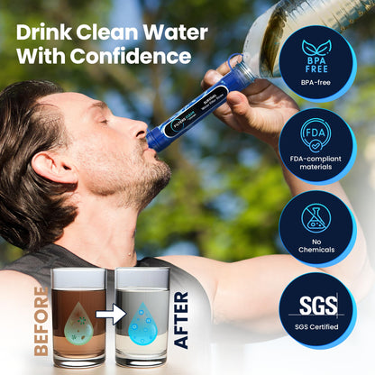 Filters-Clean Survival Water Filter Straw – 0.1 Micron Portable Personal Water Filter, 4,000L (1,056 Gallon) Capacity – Removes 99.9999% Bacteria & Protozoa – Hiking, Camping & Emergency - 2 Pack