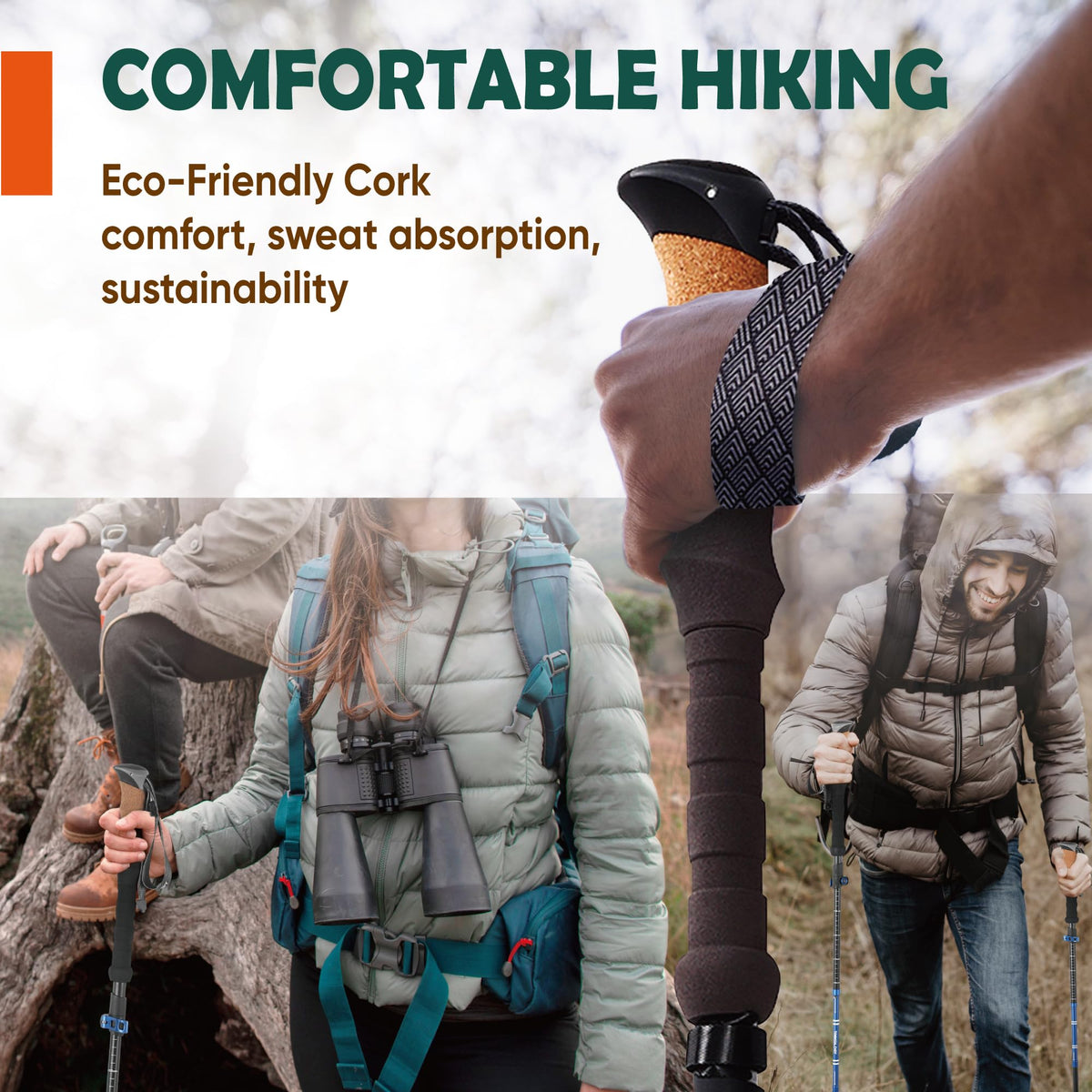 TREKOLOGY Trek-Z Cork Grip Trekking Poles – Lightweight Folding Hiking Poles, Adjustable Height, Compact Travel Design, Aircraft-Grade Aluminum Walking Sticks for Men & Women