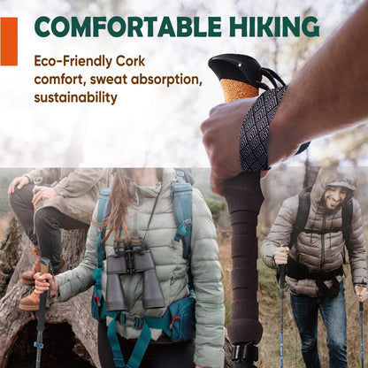 TREKOLOGY Trek-Z Cork Grip Trekking Poles – Lightweight Folding Hiking Poles, Adjustable Height, Compact Travel Design, Aircraft-Grade Aluminum Walking Sticks for Men & Women