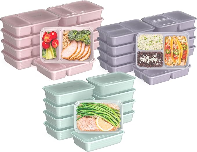 Bentgo Prep 60-Piece Meal Prep Kit - Reusable PFAS & BPA-Free Food Containers, 1-Compartment, 2-Compartment, & 3-Compartments - Microwave, Freezer, & Dishwasher Safe (Floral Pastels)