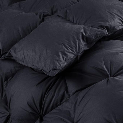 Luxurious Goose Down Feather Fiber Comforter, Exquisite Pinch Pleat Design, Black 108 x 98 , 100% Egyptian Cotton, 75 oz Fill Weight, Black,Oversize Cal King