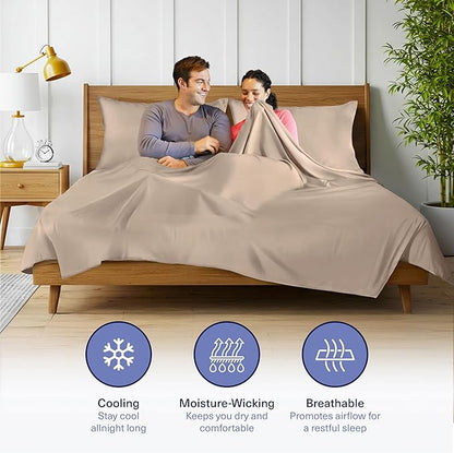 Kickoff Viscose Bamboo Sheets Twin Size 3-pc 100% Organic Bamboo Viscose Bed Cooling Sheets Twin Size Set Cool Bedding for hot Sleepers Sheet, Flat, Fitted, Pillowcase (Iced Latte, T)