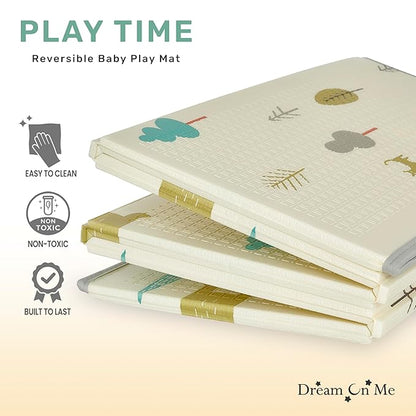 Dream On Me Play Time Reversible Baby Playmat, Foldable Extra Large Thick Foam Crawling Playmats for Toddlers, Waterproof Portable Playmat for Babies