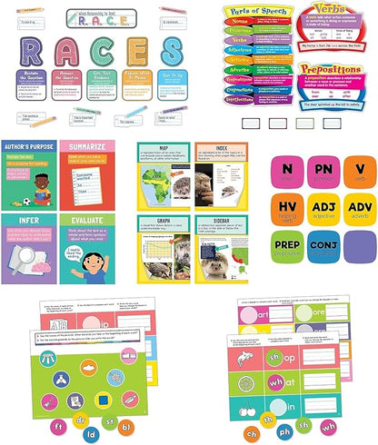 Carson Dellosa 164-Piece Grades 3-5 Literacy Teacher Supplies and Classroom Decor, Bulletin Board Sets, Dry Erase Manipulatives and Posters Covering Writing, Parts of Speech, and Reading Comprehension