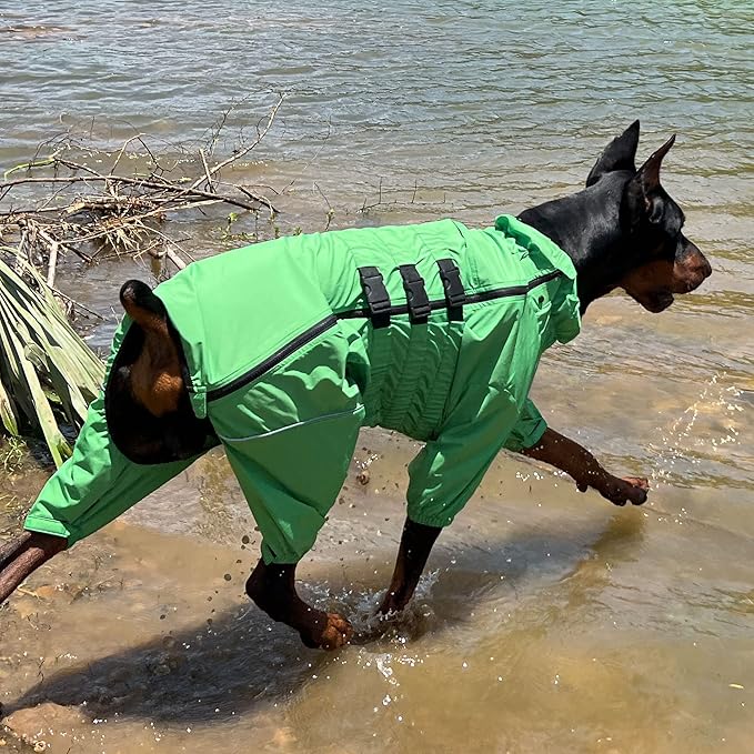 Dogs Waterproof Jacket, Lightweight Waterproof Jacket Reflective Safety Dog Raincoat Windproof Snow-Proof Dog Vest for Small Medium Large Dogs Green 5XL