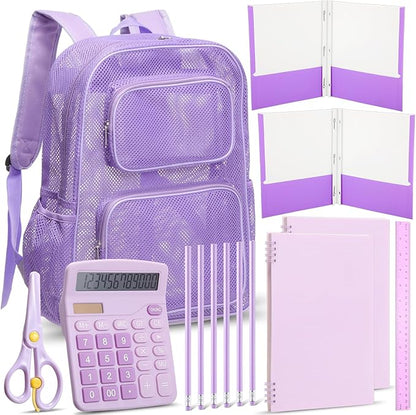 13 Piece Operation Christmas Bulk Item, 17" Mesh Backpack Semi Transparent Heavy Duty, Notebook for Holiday Donation(Purple)
