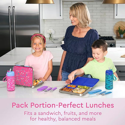 Bentgo Kids Stainless Steel Prints Leak-Resistant Lunch Box - 3-Compartments with Silicone Container, Durable, Eco-Friendly, Dishwasher Safe, BPA-Free, for School, Ages 3+ (Rainbows & Butterflies)