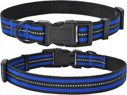 Mile High Life Reflective Dog Collar | Nylon Pet Collars wiith Buckle | Light Weight Puppy Collars | Blue Dog Collars for Small Dogs (Blue, X-S)