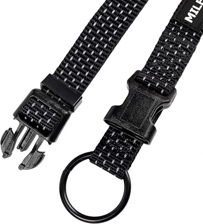 Mile High Life Dog Collar, Nylon Reflective Dog Collars w Pull D-Ring, Light Weight Puppy Collars, Hanger Dog Collars for Large Dogs(Black, Medium)