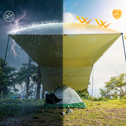 GEERTOP 17 × 10 ft Large Camping Tent Tarp Outdoor Waterproof Flame Retardant Hammock Rain Fly Backpacking Tent Tarp Shelter for Hiking Travel Picnic(Not Includes Poles)