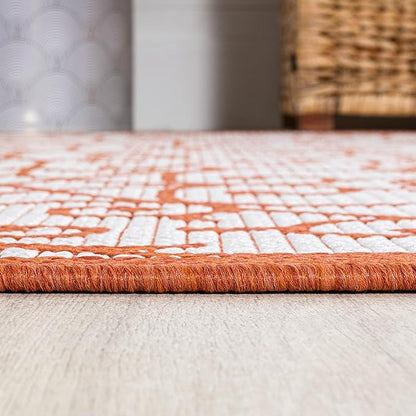 JONATHAN Y Vintage Filigree Indoor Outdoor Area Rug 4X6 Cream/Orange, Madrid Textured Weave for Backyard, Patio, Porch, Easy-Cleaning, High Traffic, Pet-Friendly, Non-Shedding (SMB107L-4)