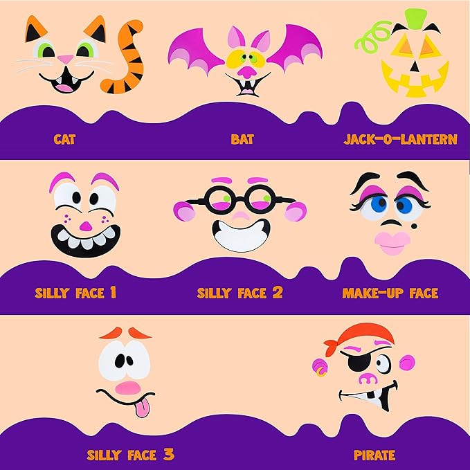JOYIN 16 Packs Halloween Pumpkin Decorating Stickers, Foam Craft Kit, Halloween Party Favors for Kids, Party Supplies Arts Activities, Funny Jack O Lantern Stickers School Games Gifts