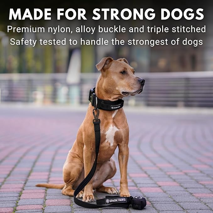 Spark Paws Tactical Dog Collar - Heavy Duty, Premium Quality, Thick and Durable for Large and Medium Dogs - Black - L - 1.5"