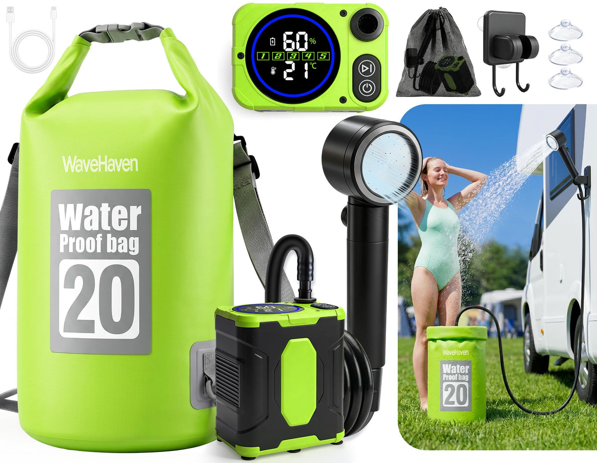 2026 Portable Shower For Camping With Waterproof Dry Bag,10000mAh Rechargeable Portable Camping Shower With Intelligent LED Display, Portable Electric Shower Pump 4 Spray, Outdoor Camping Water Pump