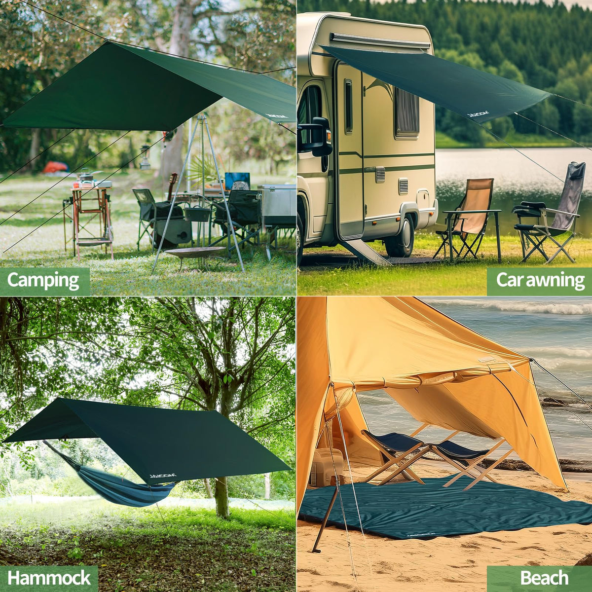 JAICOM Waterproof Camping Tarp - 10X10ft Hammock Rain Fly, Ultralight & Portable & UV Protection Backpacking Tarp, Multifunctional for Outdoor Adventure, Hiking, Tent, Hammock