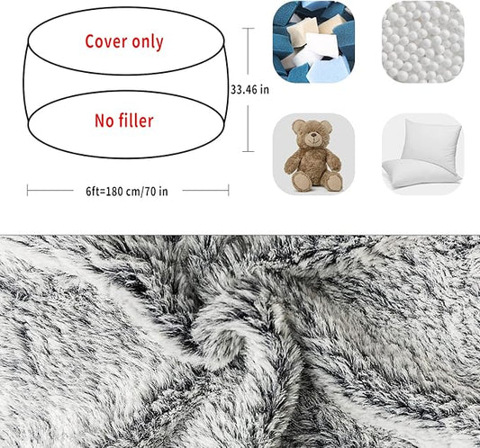 (No Filler Bean Bag Chair Cover Without Filler,Big Round Soft Fluffy PV Velvet Washable Bean Bag Lazy Sofa Bed Cover for Adults,Living Room Bedroom Furniture Outside,6ft Black