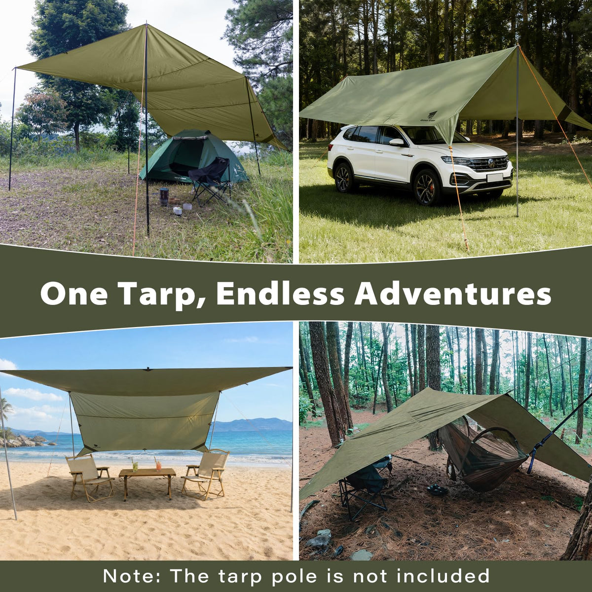 GEERTOP 17 × 10 ft Large Camping Tent Tarp Outdoor Waterproof Flame Retardant Hammock Rain Fly Backpacking Tent Tarp Shelter for Hiking Travel Picnic(Not Includes Poles)