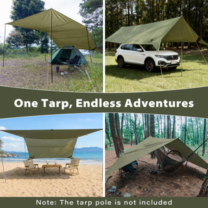 GEERTOP 17 × 10 ft Large Camping Tent Tarp Outdoor Waterproof Flame Retardant Hammock Rain Fly Backpacking Tent Tarp Shelter for Hiking Travel Picnic(Not Includes Poles)