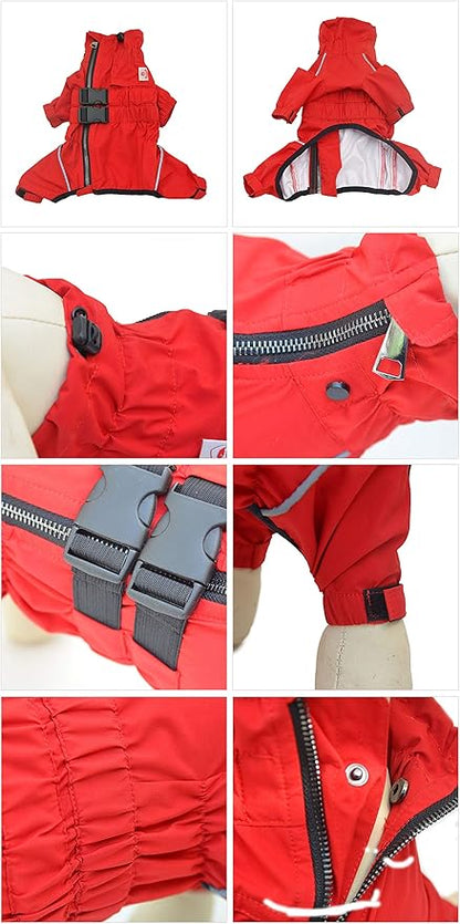 Dogs Waterproof Jacket, Lightweight Waterproof Jacket Reflective Safety Dog Raincoat Windproof Snow-Proof Dog Vest for Pugs English French Bulldog American Pit Bull Red B-L