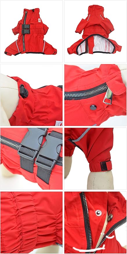 Dogs Waterproof Jacket, Lightweight Waterproof Jacket Reflective Safety Dog Raincoat Windproof Snow-Proof Dog Vest for Pugs English French Bulldog American Pit Bull Red B-S