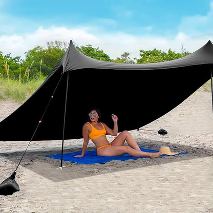 Red Suricata Family Beach Tent & Canopy, UPF50 Sun Shade, 4 Aluminum Poles, Sand Shovel, Large Portable Sun Shelter (Large, Black)
