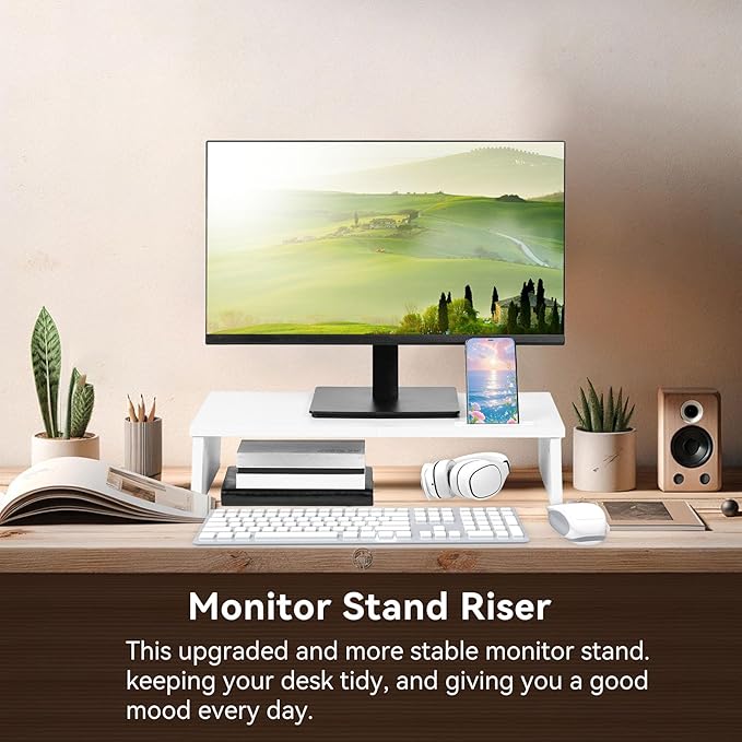 21" Monitor Stand Riser with Phone Holder, Monitor Stand for Desk, Computer Monitor Stand, Desk Shelf for Top of Desk, Desktop Organizer for Laptop, Printer, TV