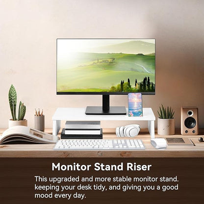21" Monitor Stand Riser with Phone Holder, Monitor Stand for Desk, Computer Monitor Stand, Desk Shelf for Top of Desk, Desktop Organizer for Laptop, Printer, TV